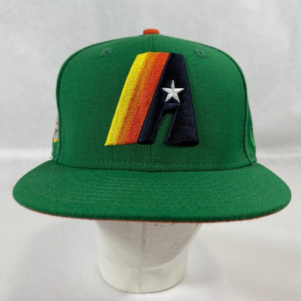 New Era 59FIFTY HOUSTON ASTROS Green Wool 50TH ANNIV. PATCH Fitted Hat 7 1/4" - Picture 1 of 5